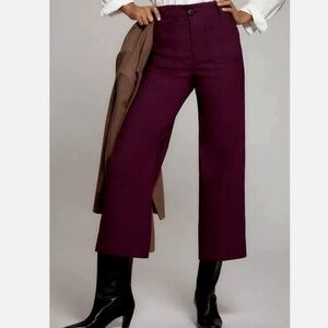 EUC Anthropologie Maeve The Collette Cropped Wide-Leg Pant, Burgundy, Sz 29